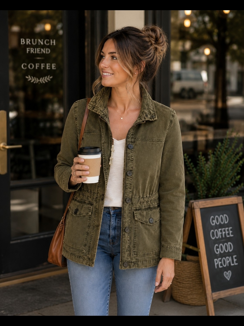 Lucky Brand Utility Jacket Women's Small Olive Green Military Anorak Cotton EUC